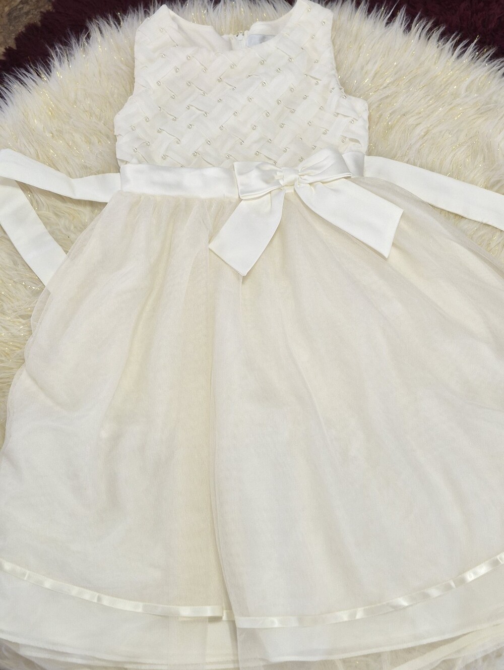 Ivory Girls' Bow-Accent Party Dress EUC